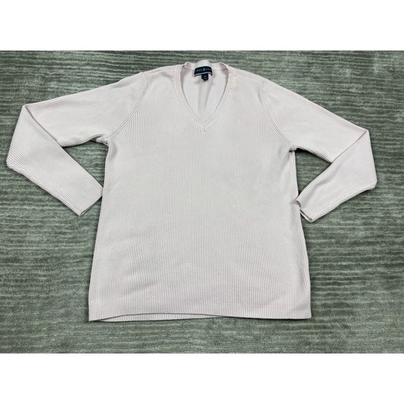Karen Scott Sweater Womens Medium Pink‎ V-Neck Long Sleeve Cotton Ribbed - Picture 1 of 12